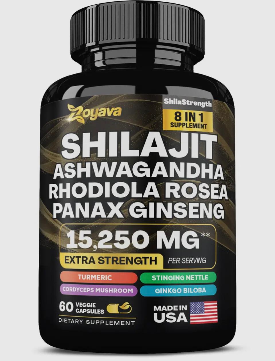 Shilajit, Ashwagandha, Rhodiola Rosea, Panax Ginseng 15.250 MG Extra Strength (60 capsules)