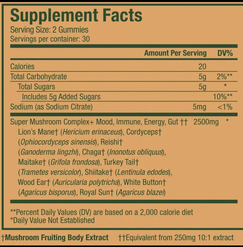 Mushroom (Vegan) Gummies (Lion’s Mane, Chaga, Turkey Tail,Reishi, & Cordyceps) wild raspberry flavor 60 Gummies