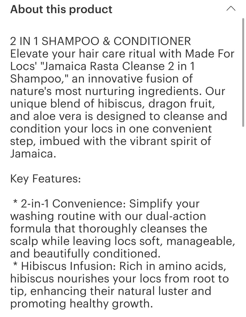 Jamaica Rasta Cleanse  2-in - 1 Shampoo 8oz