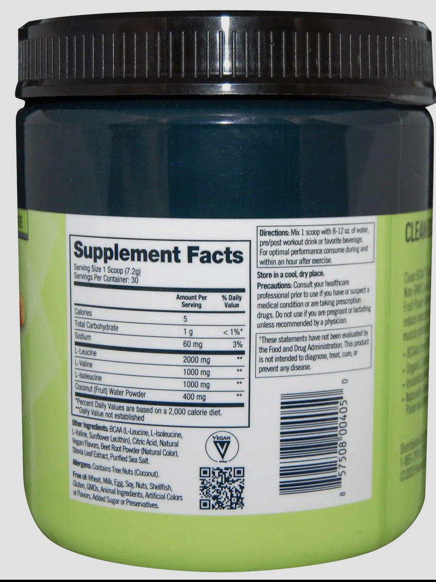 BCAA (Clean) Punch Flavor 30 servings 7.42 oz (vegan fermented bcaas, organic coconut water electrolytes)