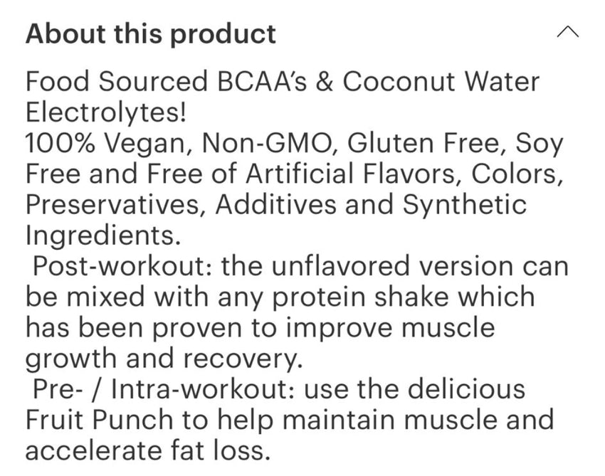 BCAA (Clean) Punch Flavor 30 servings 7.42 oz (vegan fermented bcaas, organic coconut water electrolytes)