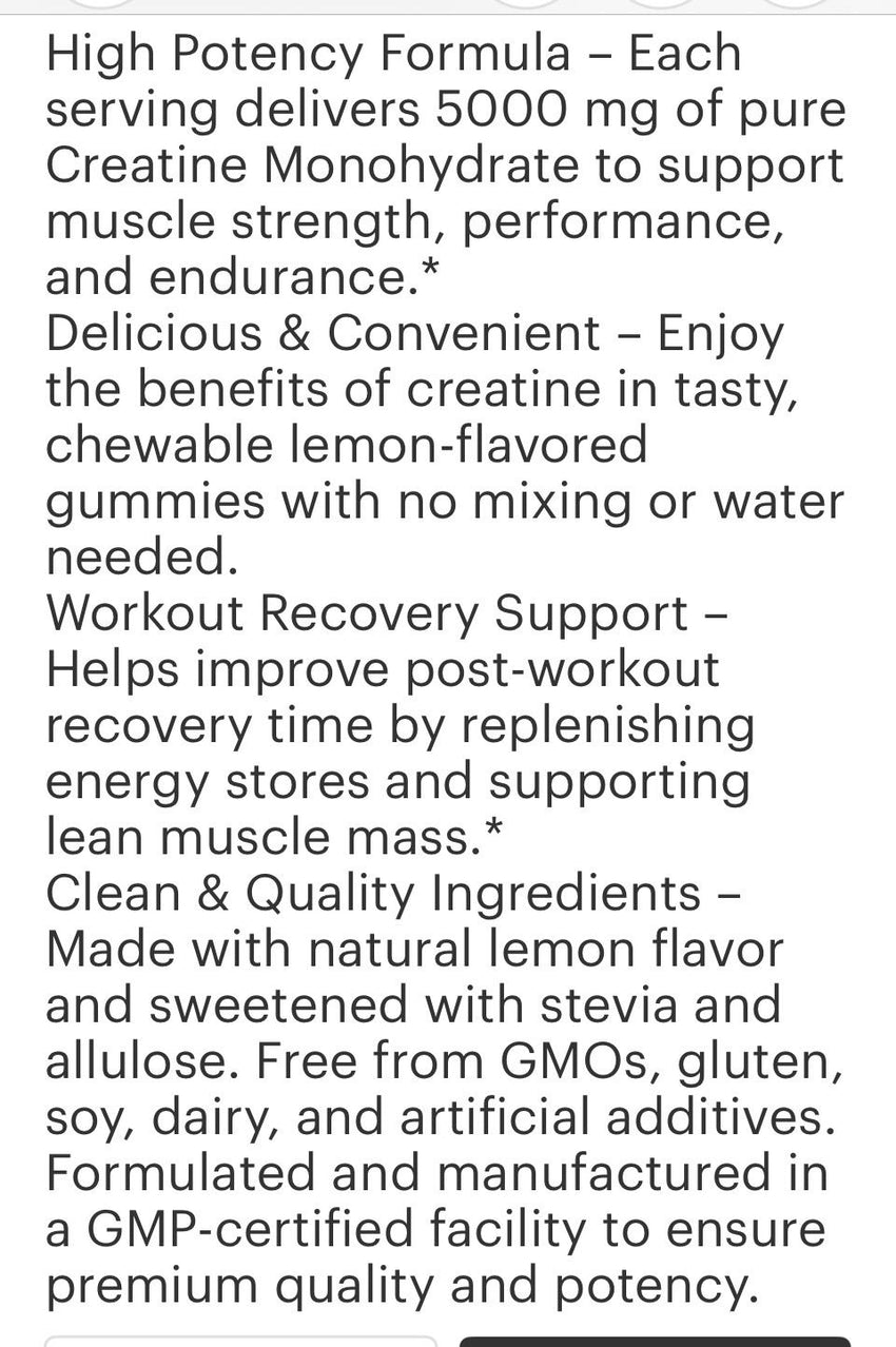 Creatine Monohydrate Gummies 5000 MG (150 ct)