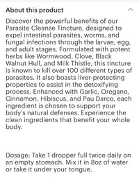 Parasite Tincture 2oz (black walnut hull, wormwood, cloves, garlic , oregano,cinnamon, hibiscus, pau d arco)