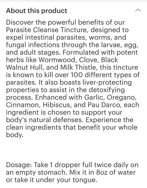 Parasite Tincture 2oz (black walnut hull, wormwood, cloves, garlic , oregano,cinnamon, hibiscus, pau d arco)