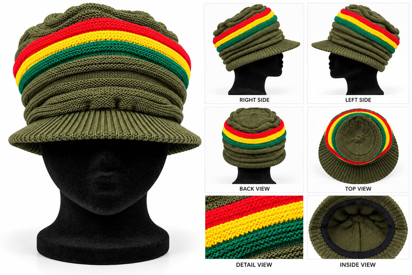 Rasta Cap Olive with stripes
