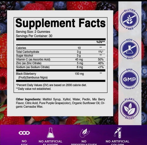 Elderberry Gummies with Zinc & Vitamin C (60)