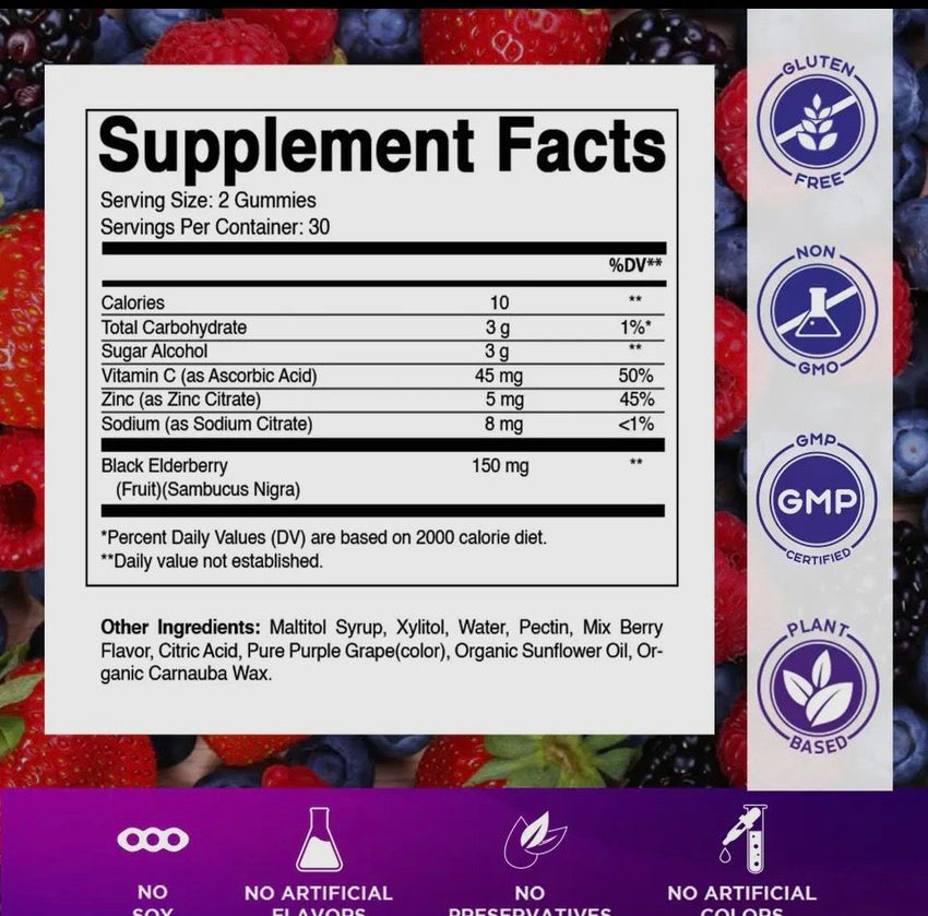 Elderberry Gummies with Zinc & Vitamin C (60)