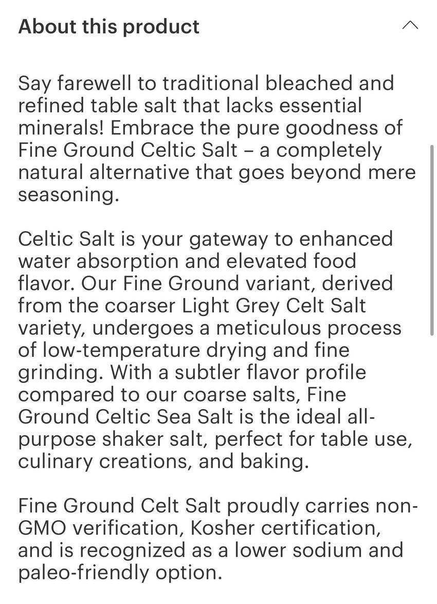 Celtic Sea Salt (fine grain ) 16oz