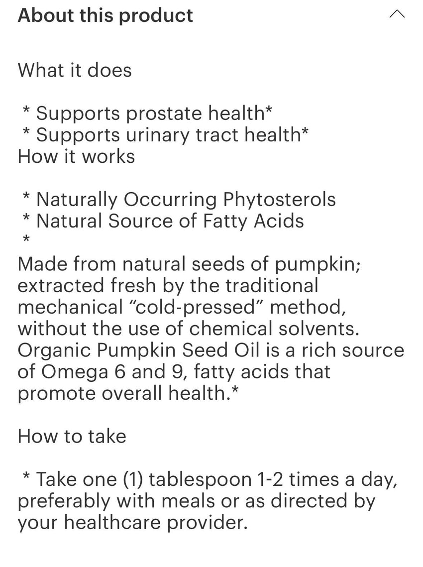 Organic Pumpkin Seed Oil 12oz