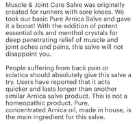 Muscle Rub Salve 4oz 
(Shea Butter, Coconut Oil, Arnica Oil, Beewax, Methol Crystals, Wintergreen Essential Oil, Sweet Birch Bud Essential Oil)