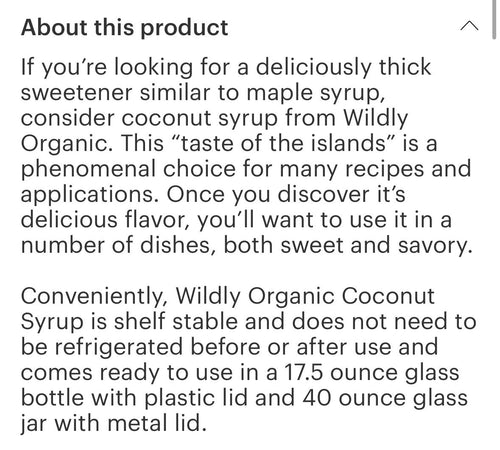 Coconut Syrup (organic) 17.5 oz